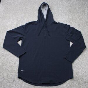 BYLT Hoodie Mens XL Blue Drop Cut Hooded Henley Lux Stretch Pullover Sweatshirt